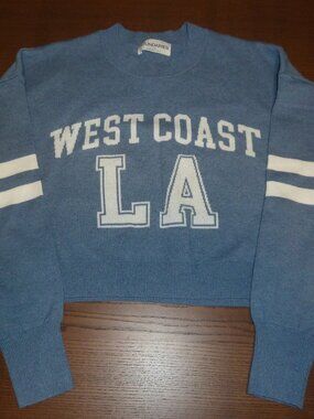 No Boundaries West Coast L A Cropped Sweater Blue Varsity Stripe Crew Neck